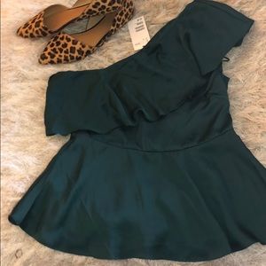 Forest Green Silk Peplum Top sz 10 H&M